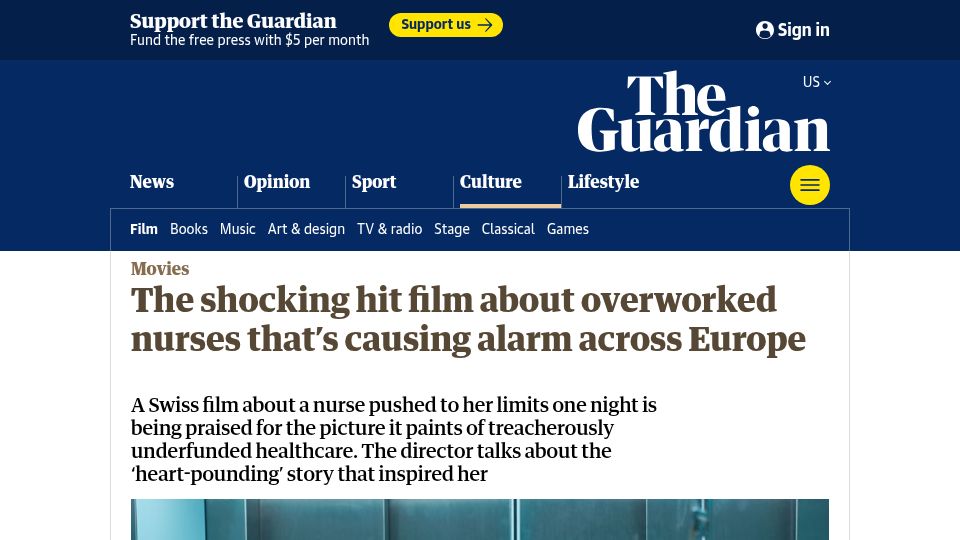 Screenshot of theguardian.com: The hit film about overworked nurses that's causing alarm across Europe