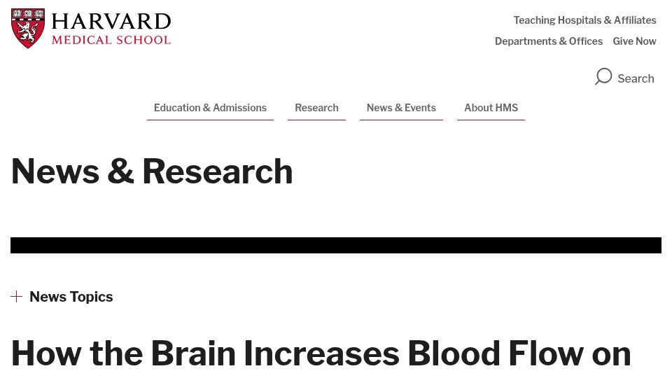 Screenshot of hms.harvard.edu: How the brain increases blood flow on demand