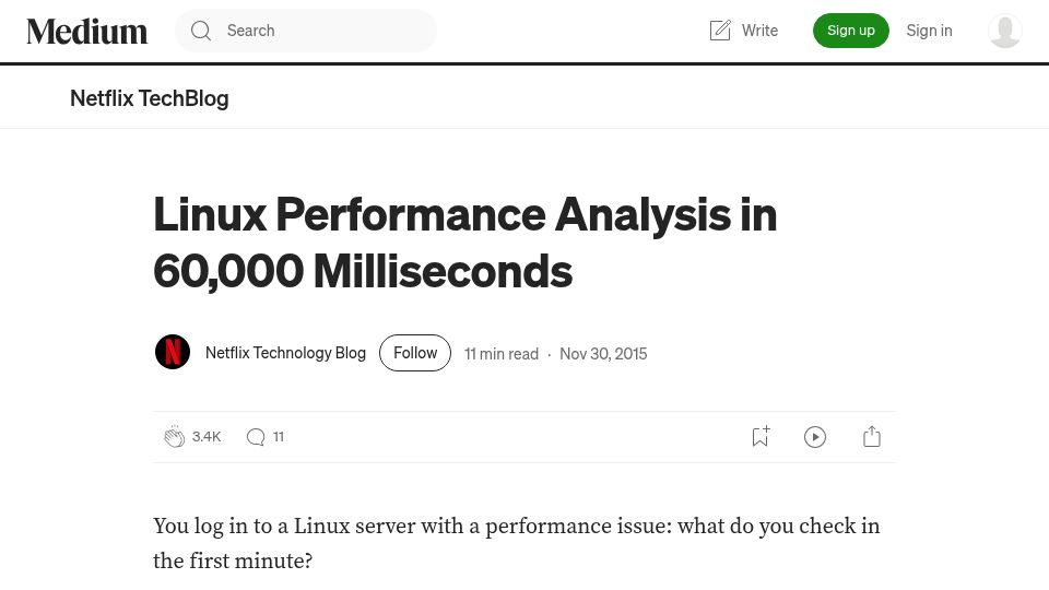 Screenshot of netflixtechblog.com: Linux Performance Analysis (2015)