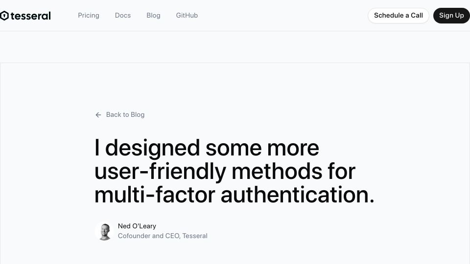 Screenshot of tesseral.com: Playing with more user-friendly methods for multi-factor authentication