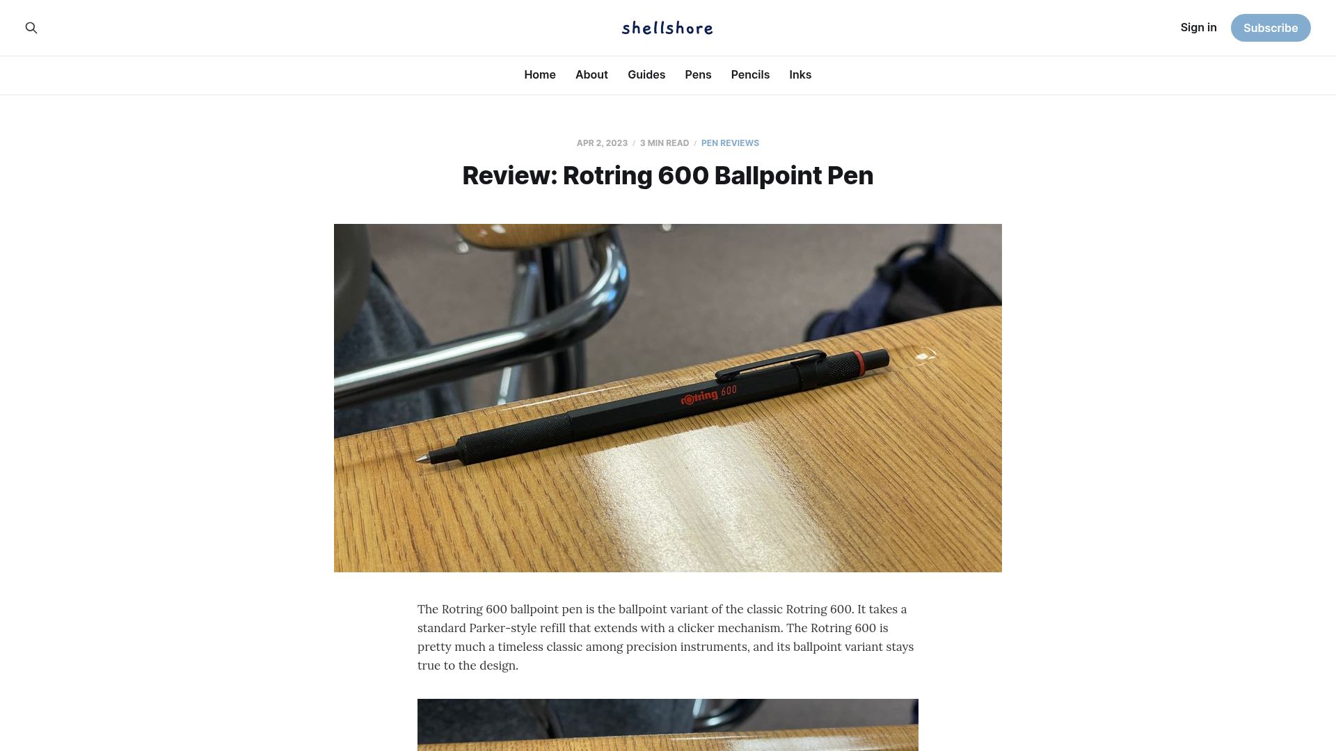 Screenshot of shellshore.com: Rotring 600 Ballpoint Pen