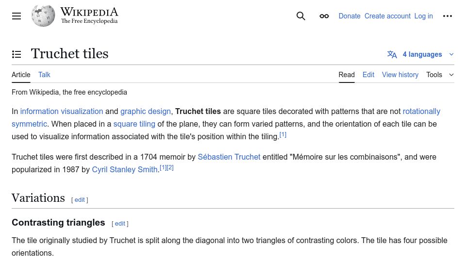 Screenshot of en.wikipedia.org: Truchet Tiles