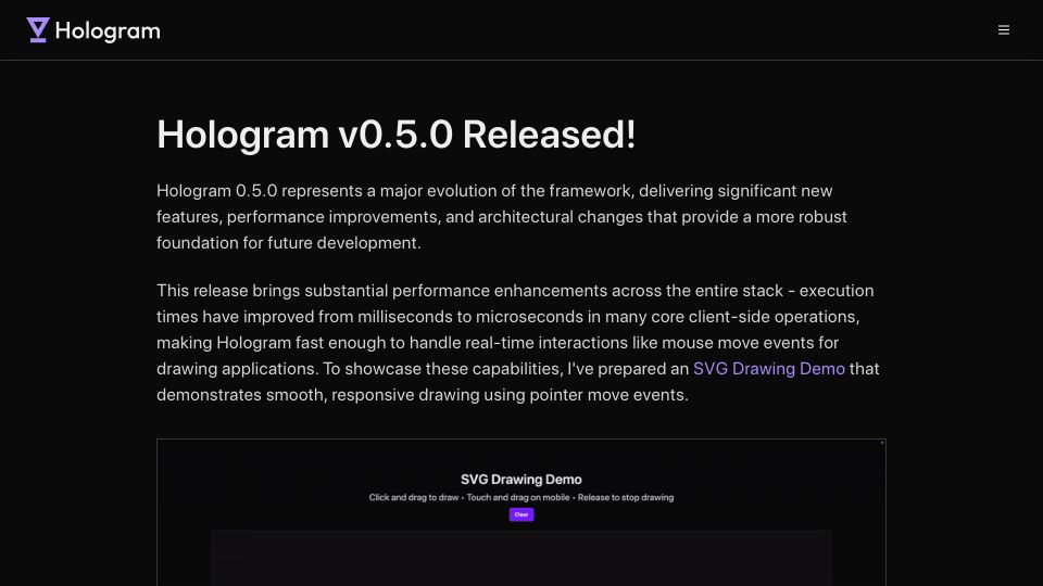 Screenshot of hologram.page: Hologram v0.5.0