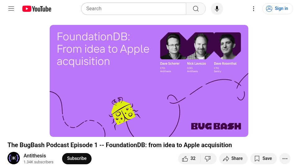 Screenshot of youtube.com: FoundationDB: From idea to Apple acquisition [video]