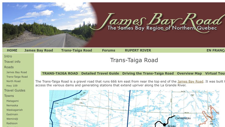 Screenshot of jamesbayroad.com: Trans-Taiga Road (2004)