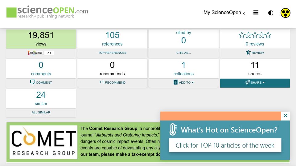 Screenshot of scienceopen.com: Evidence of a 12,800-year-old shallow airburst depression in Louisiana