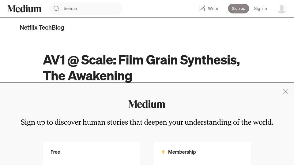 Screenshot of netflixtechblog.com: AV1@Scale: Film Grain Synthesis, The Awakening