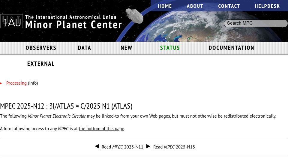 Screenshot of abc.net.au: Astronomers discover 3I/ATLAS – Third interstellar object to visit Solar System