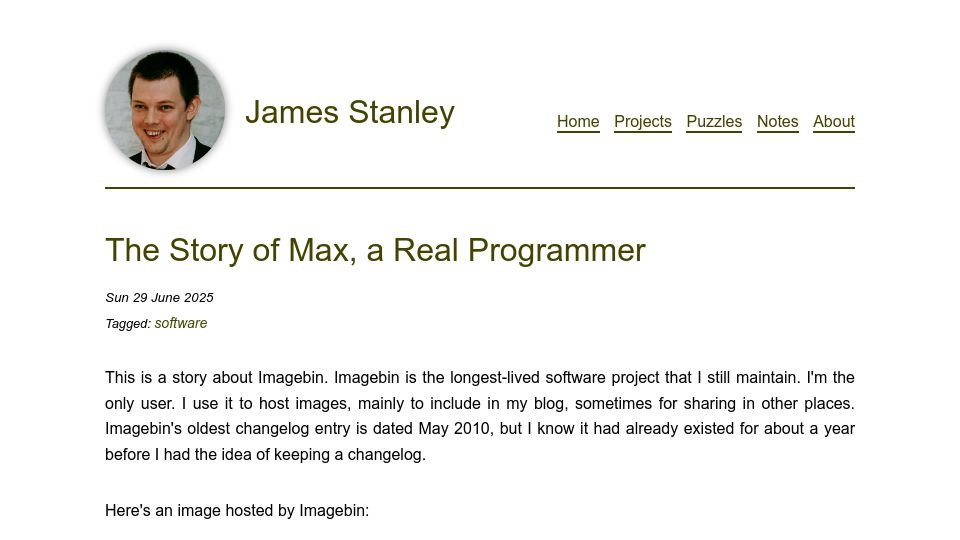 Screenshot of incoherency.co.uk: The story of Max, a real programmer
