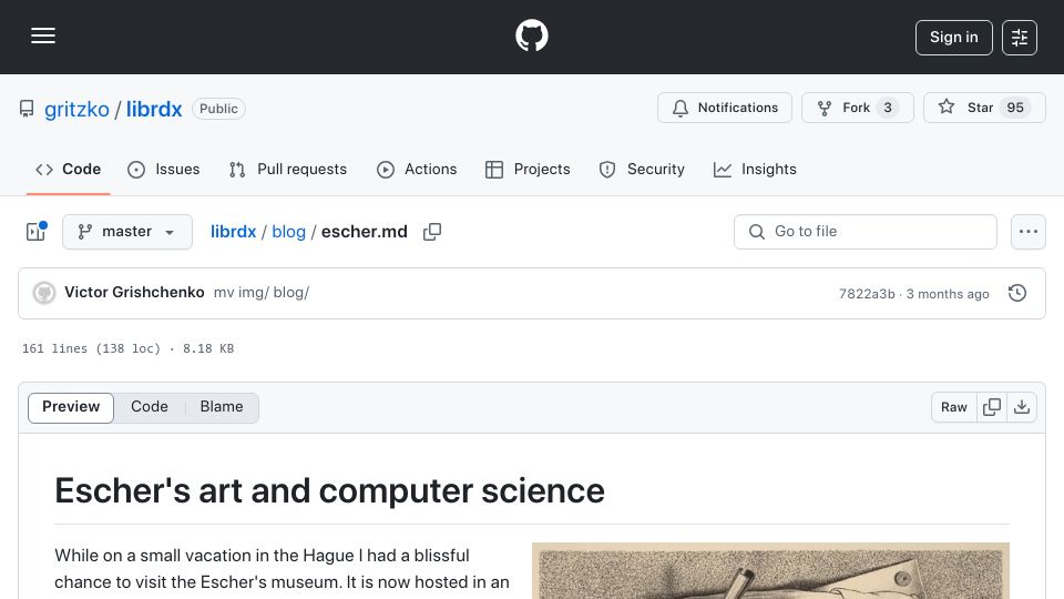 Screenshot of github.com: Escher's art and computer science