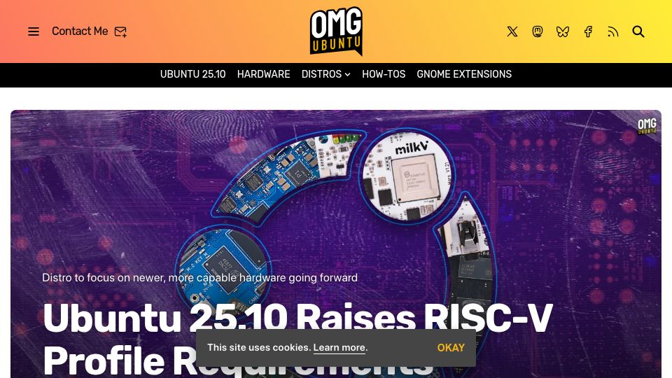 Screenshot of omgubuntu.co.uk: Ubuntu 25.10 Raises RISC-V Profile Requirements