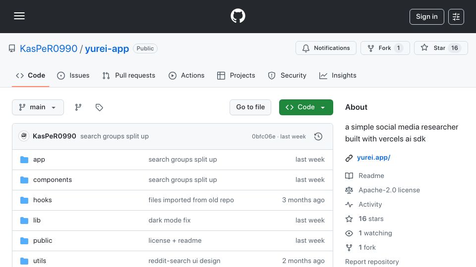 Screenshot of github.com: Yurei – Open source social media researcher powered by Exa AI API and YouTube v3
