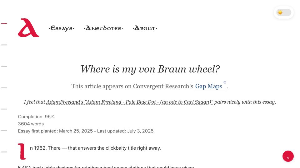Screenshot of angadh.com: Where is my von Braun wheel?
