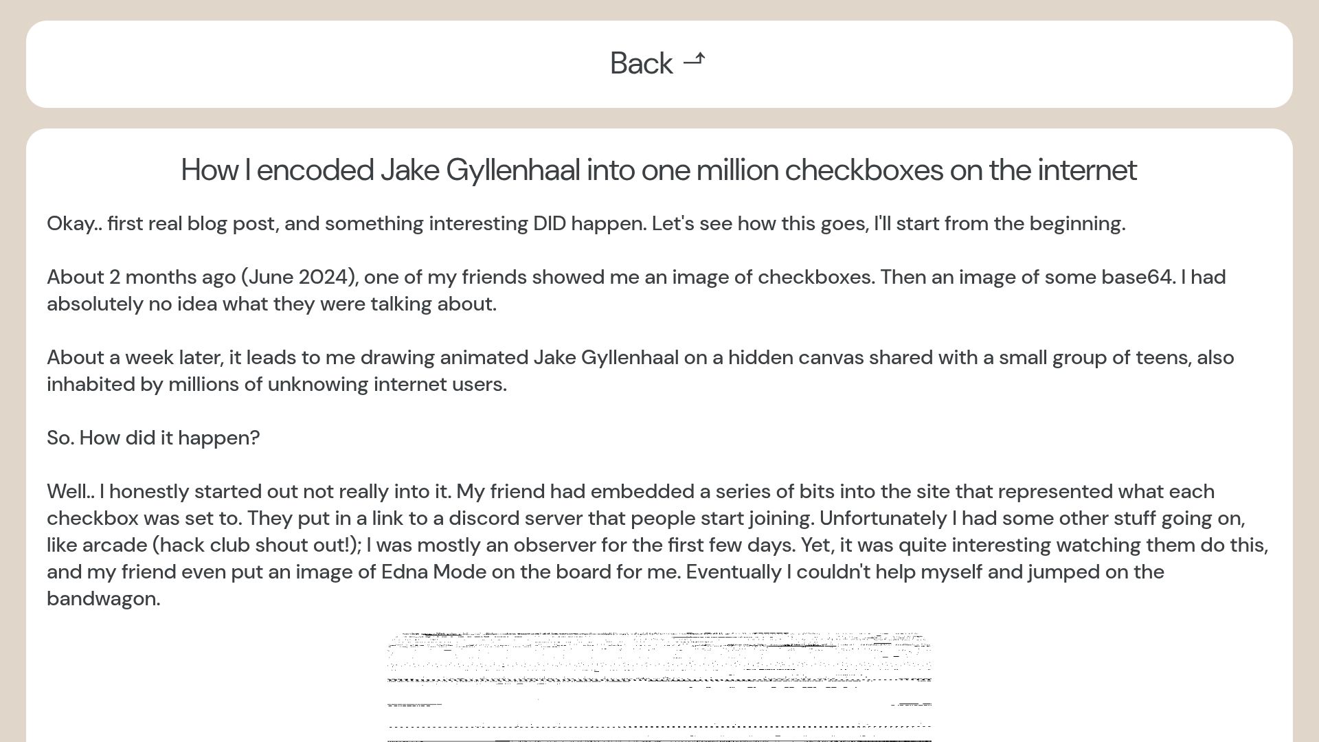 Screenshot of ednamode.xyz: Encoding Jake Gyllenhaal into one million checkboxes (2024)