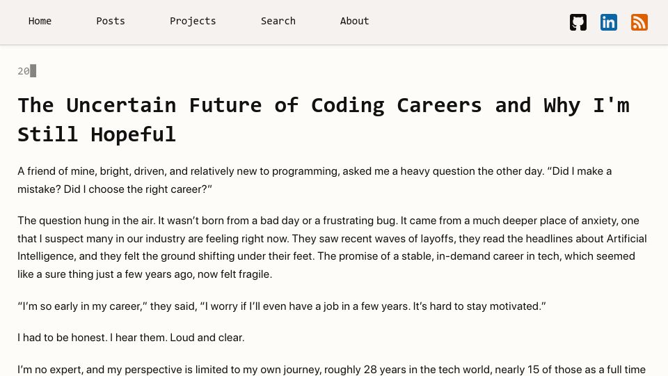 Screenshot of jonmagic.com: The uncertain future of coding careers and why I'm still hopeful