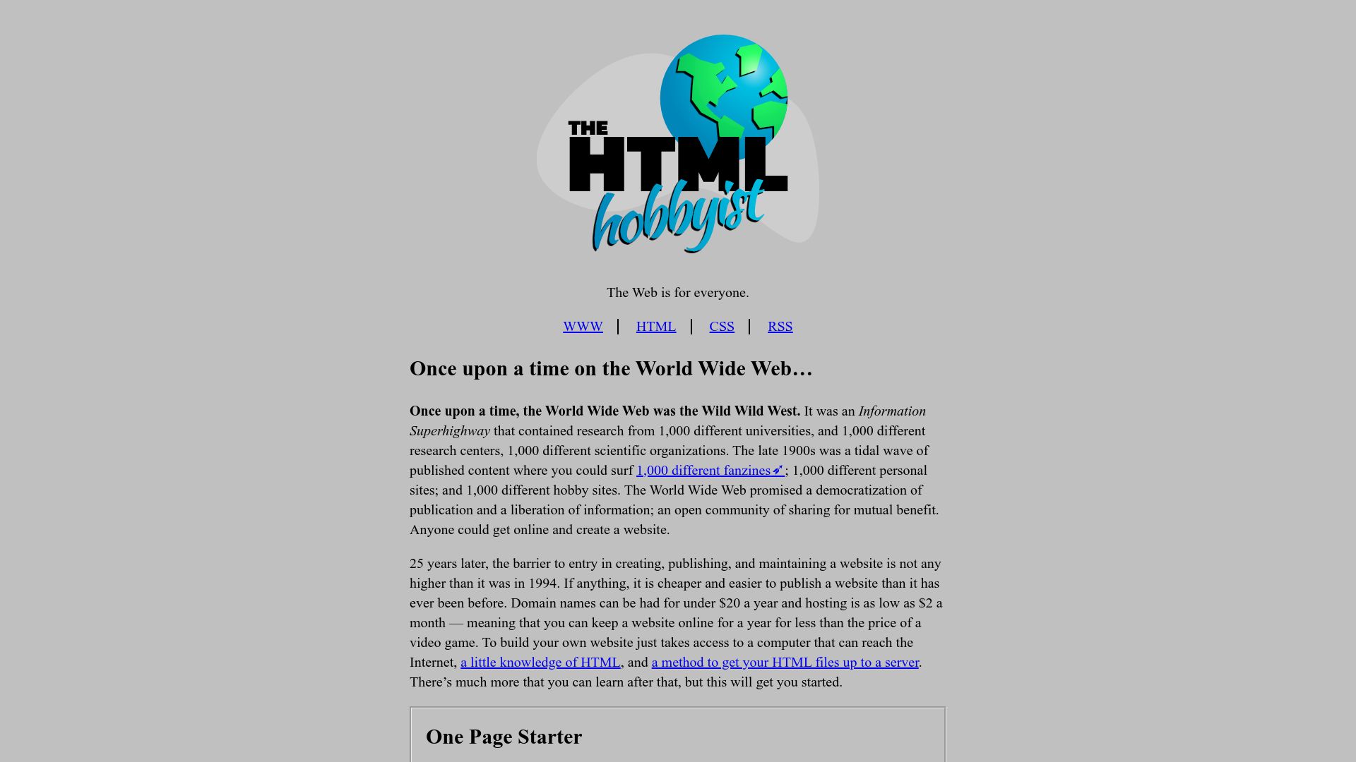 Screenshot of htmlhobbyist.com: The HTML Hobbyist (2022)