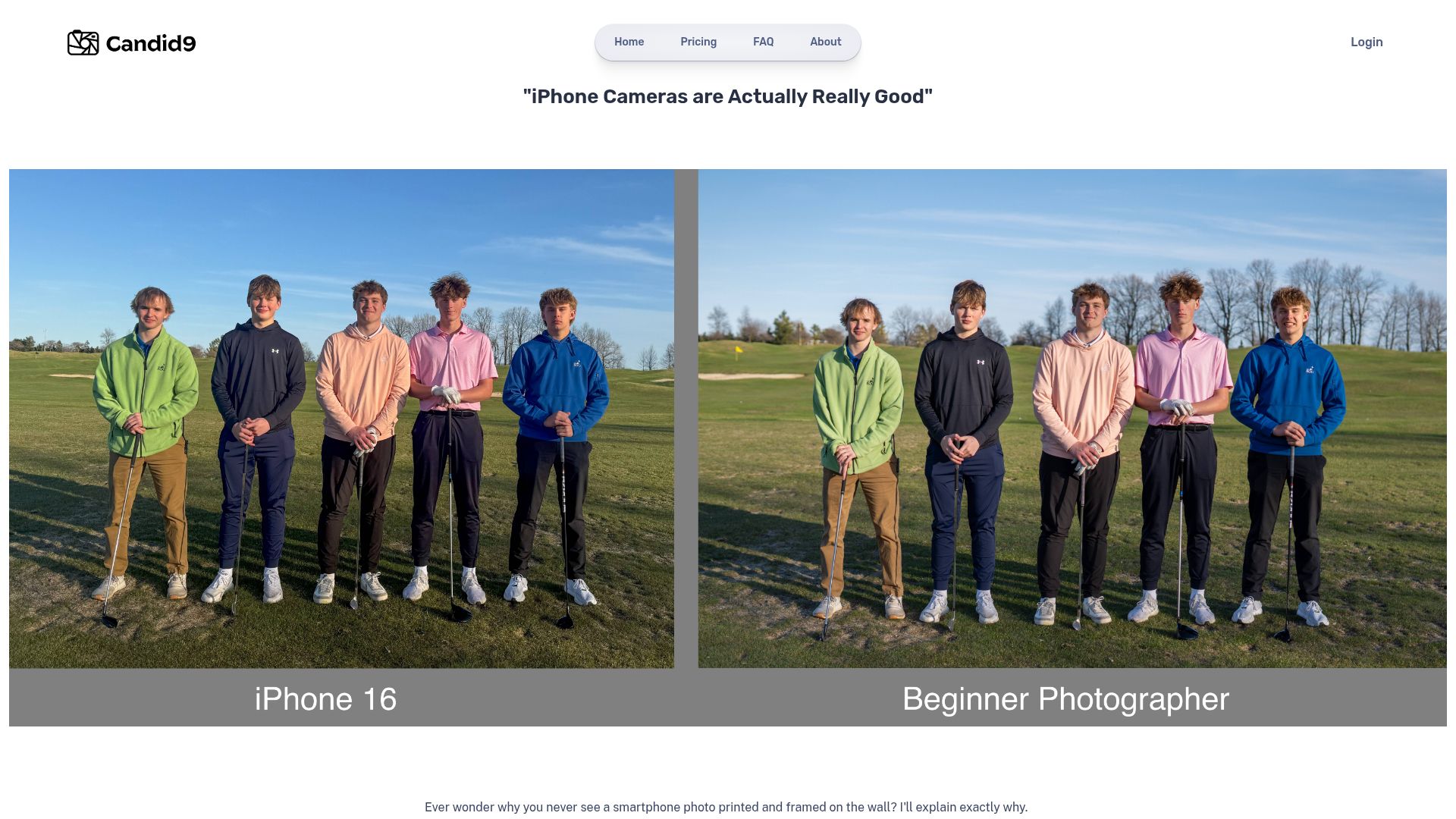 Screenshot of candid9.com: iPhone 16 cameras vs. traditional digital cameras
