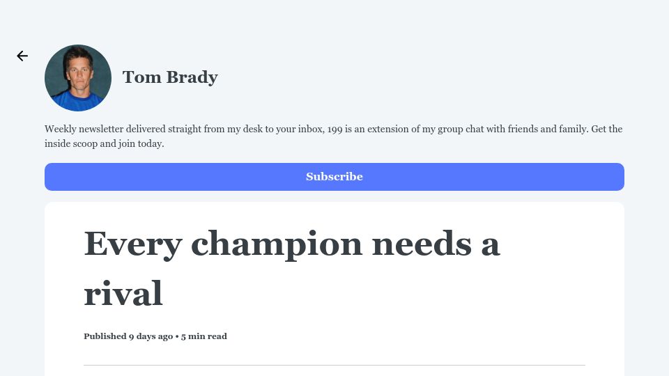 Screenshot of tombrady.com: Every champion needs a rival