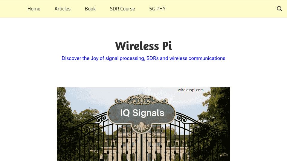 Screenshot of wirelesspi.com: Two Birds with One Tone: I/Q Signals and Fourier Transform
