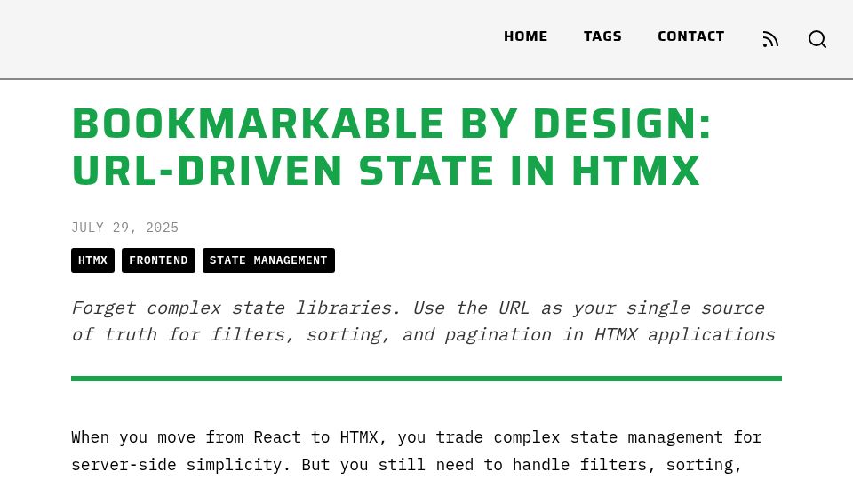 Screenshot of lorenstew.art: URL-Driven State in HTMX