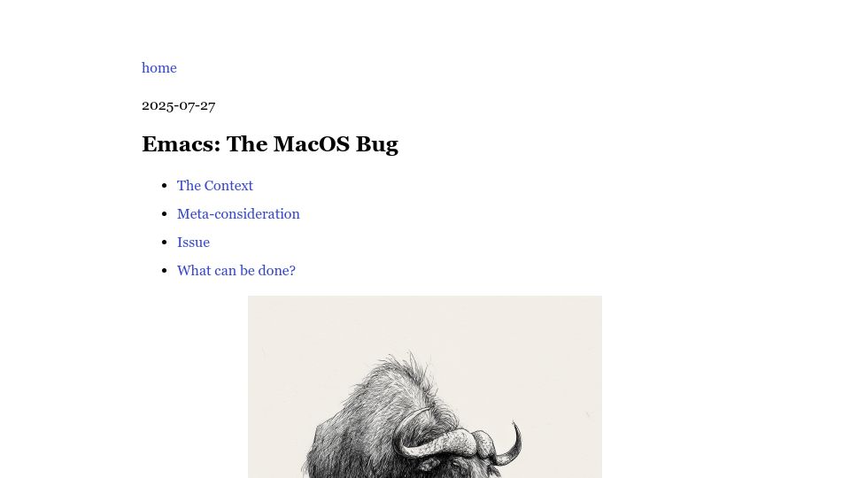 Screenshot of xlii.space: Emacs: The macOS Bug