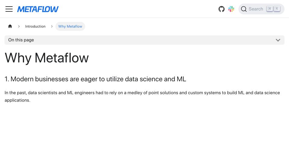 Screenshot of docs.metaflow.org: Why Metaflow?