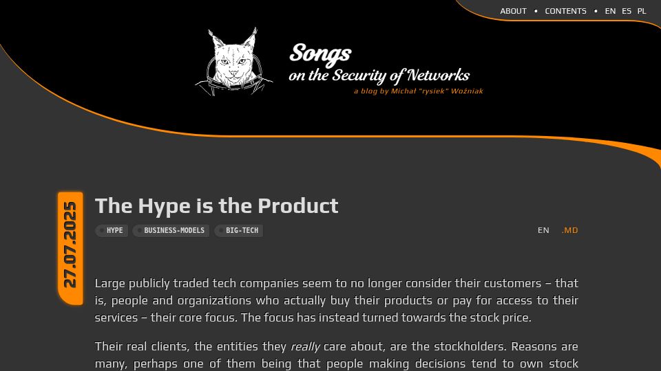 Screenshot of rys.io: The hype is the product