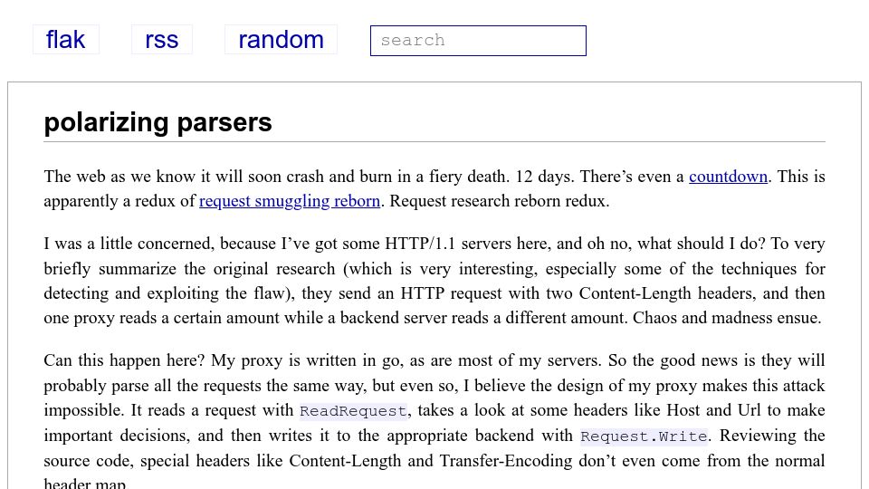 Screenshot of flak.tedunangst.com: Polarizing Parsers