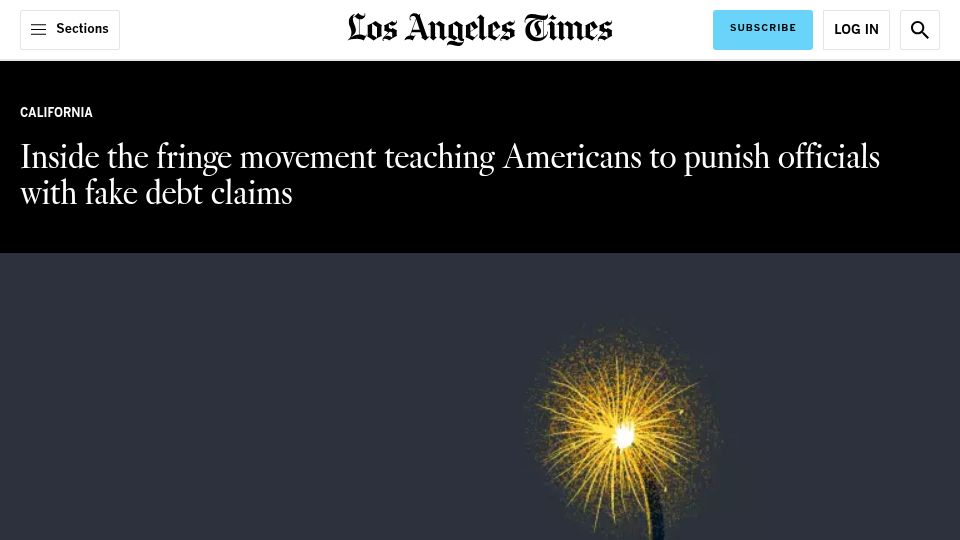 Screenshot of latimes.com: The fringe movement punishing officials with fake debt claims