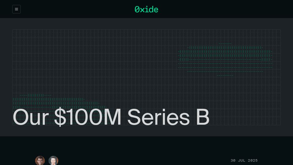 Screenshot of oxide.computer: Our $100M Series B