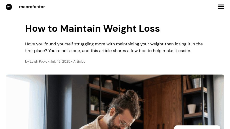 Screenshot of macrofactorapp.com: Maintaining weight loss
