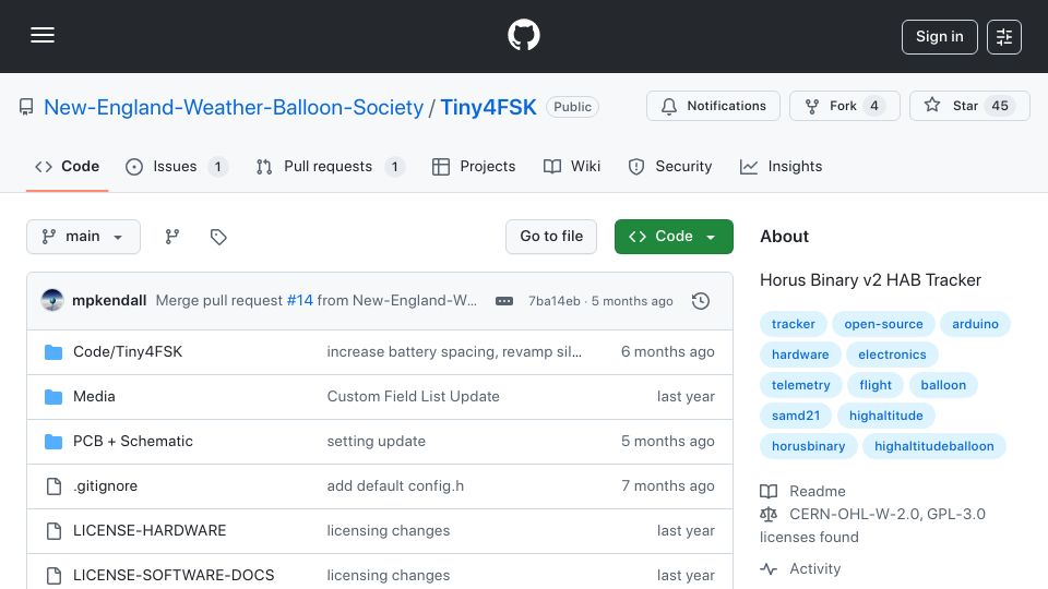 Screenshot of github.com: Show HN: A high-altitude low-power flight computer for high-altitude balloons
