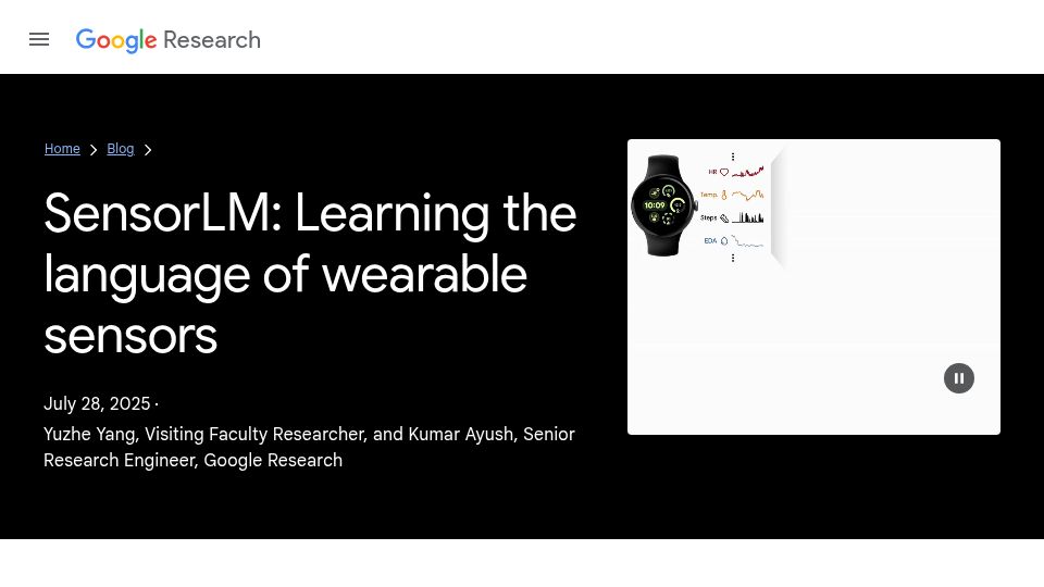 Screenshot of research.google: SensorLM: Learning the Language of Wearable Sensors