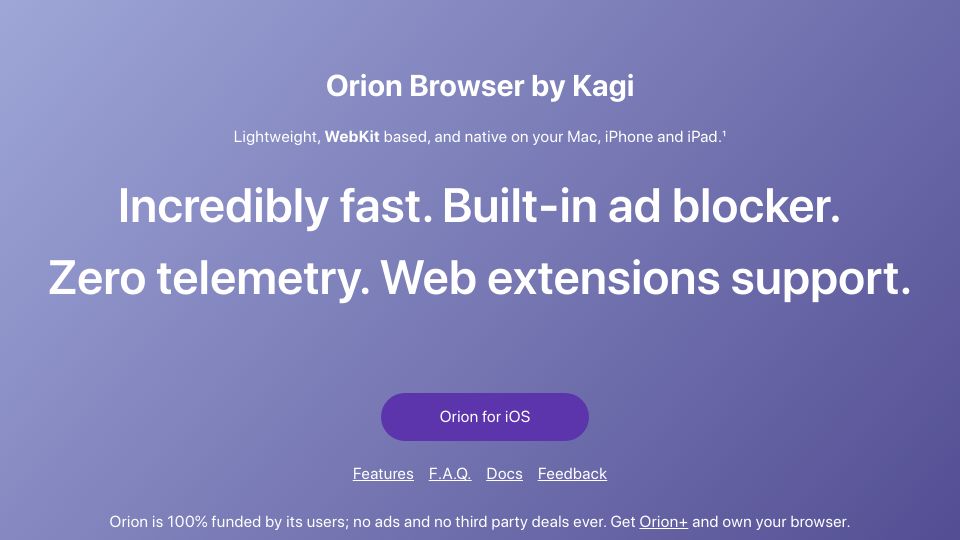 Screenshot of kagi.com: Orion Browser
