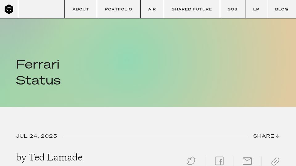 Screenshot of collabfund.com: Ferrari Status