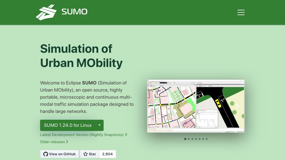 Screenshot of eclipse.dev: Sumo – Simulation of Urban Mobility