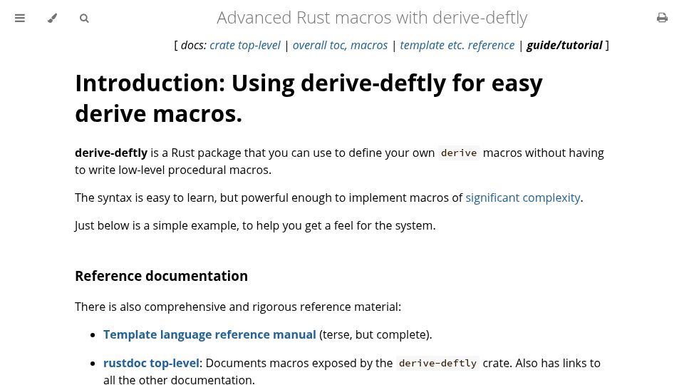 Screenshot of diziet.pages.torproject.net: Advanced Rust macros with derive-deftly