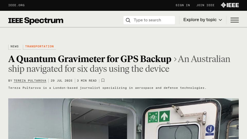Screenshot of spectrum.ieee.org: A Quantum Gravimeter for GPS Backup