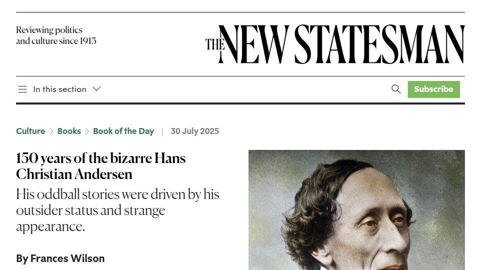 Screenshot of newstatesman.com: 150 years of Hans Christian Andersen