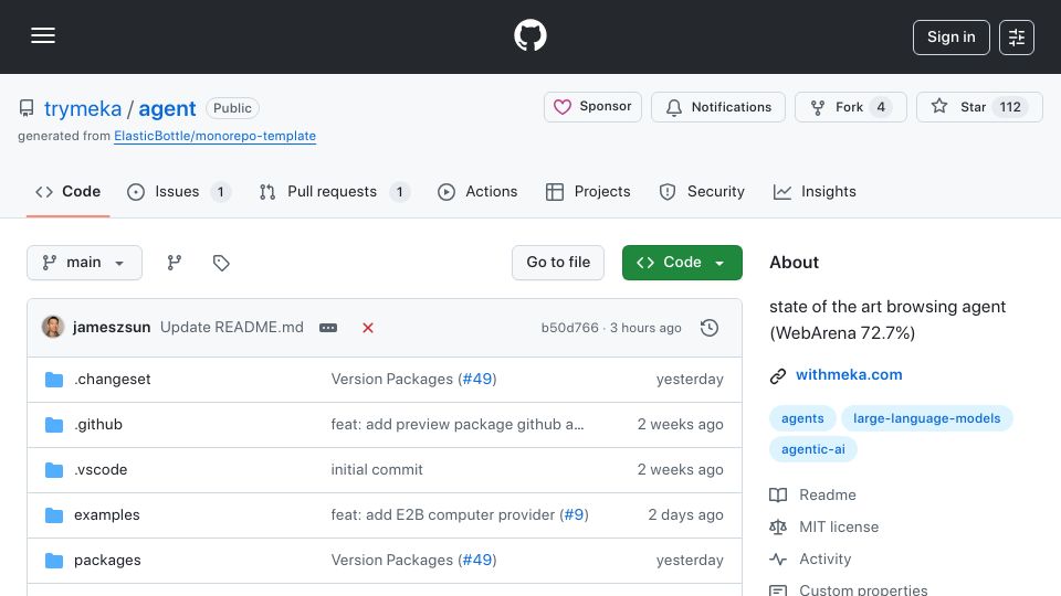 Screenshot of github.com: Show HN: Open-source alternative to ChatGPT Agents for browsing