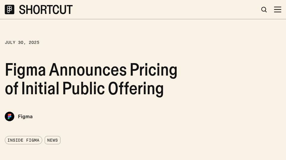 Screenshot of figma.com: Figma will IPO on July 31