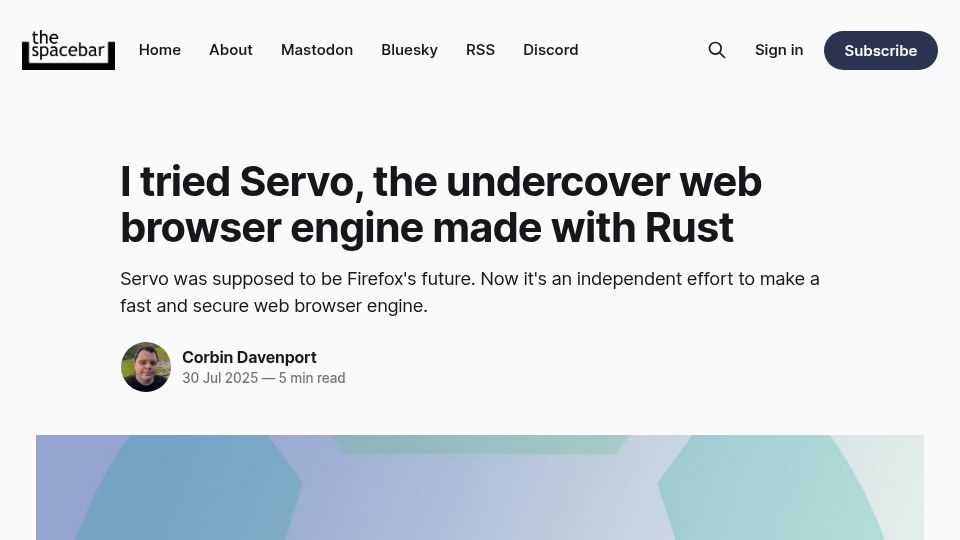 Screenshot of spacebar.news: I tried Servo