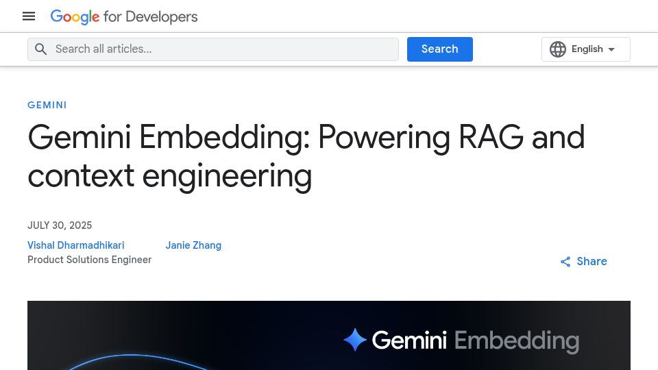 Screenshot of developers.googleblog.com: Gemini Embedding: Powering RAG and context engineering