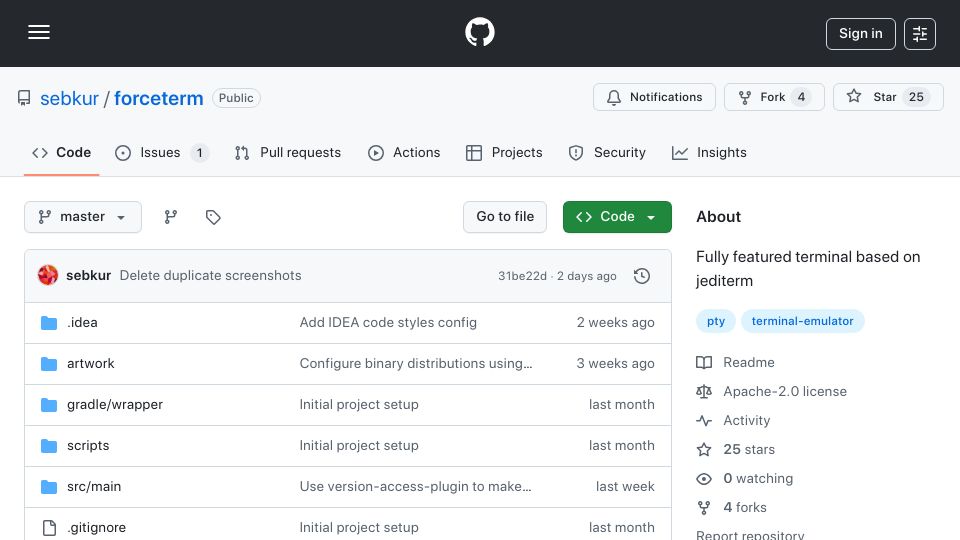 Screenshot of github.com: Show HN: A cross-platform terminal emulator written in Java