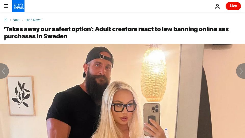 Screenshot of euronews.com: A new law in Sweden makes it illegal to buy custom adult content
