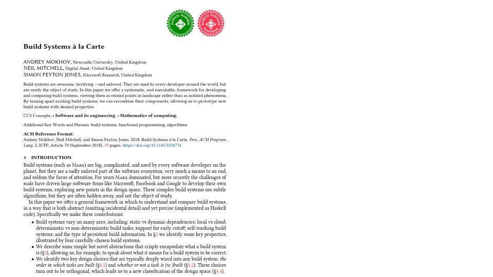 Screenshot of microsoft.com: Build Systems à la Carte (2018) [pdf]
