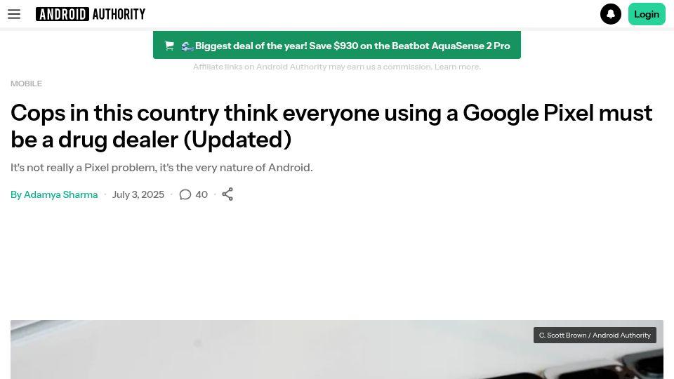 Screenshot of androidauthority.com: Cops in [Spain] think everyone using a Google Pixel must be a drug dealer