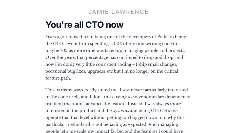 Screenshot of jamie.ideasasylum.com: We're all CTO now