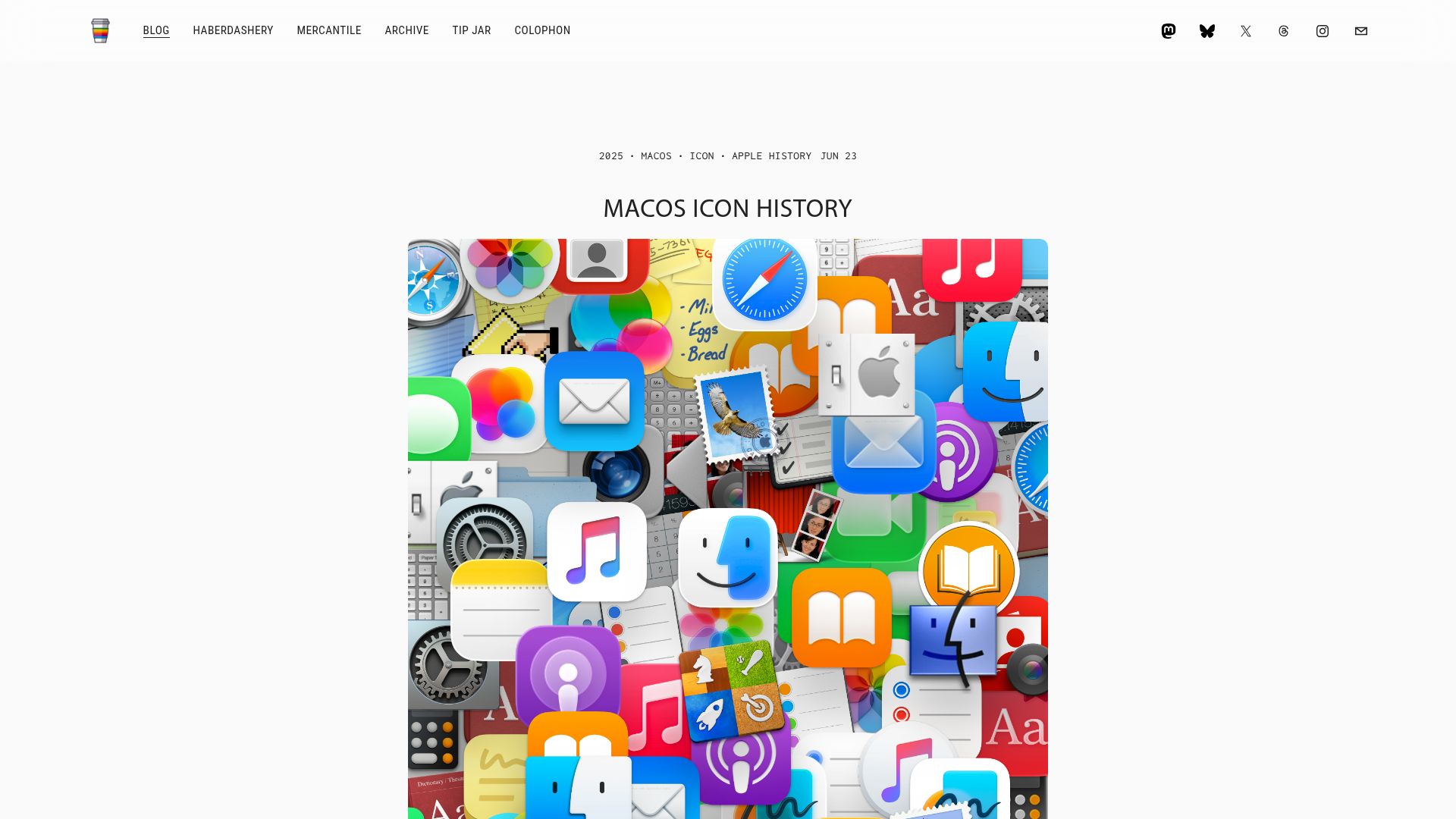 Screenshot of basicappleguy.com: macOS Icon History