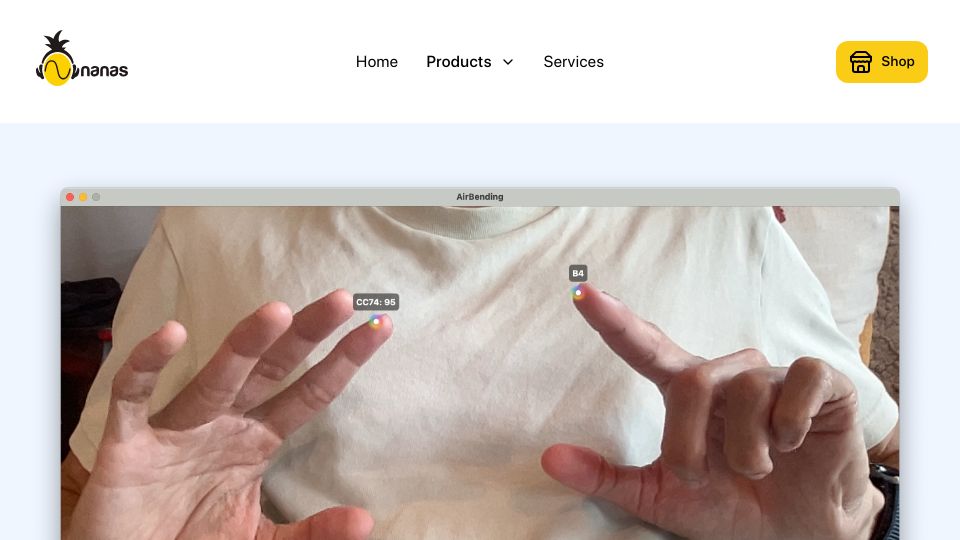 Screenshot of nanassound.com: Show HN: AirBending – Hand gesture based macOS app MIDI controller